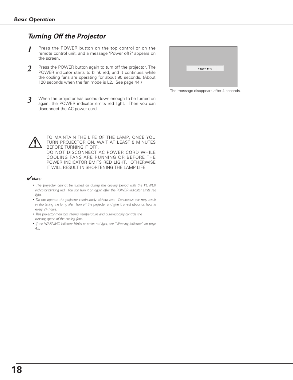 Turning off the projector | Canon LV-S4 User Manual | Page 18 / 60