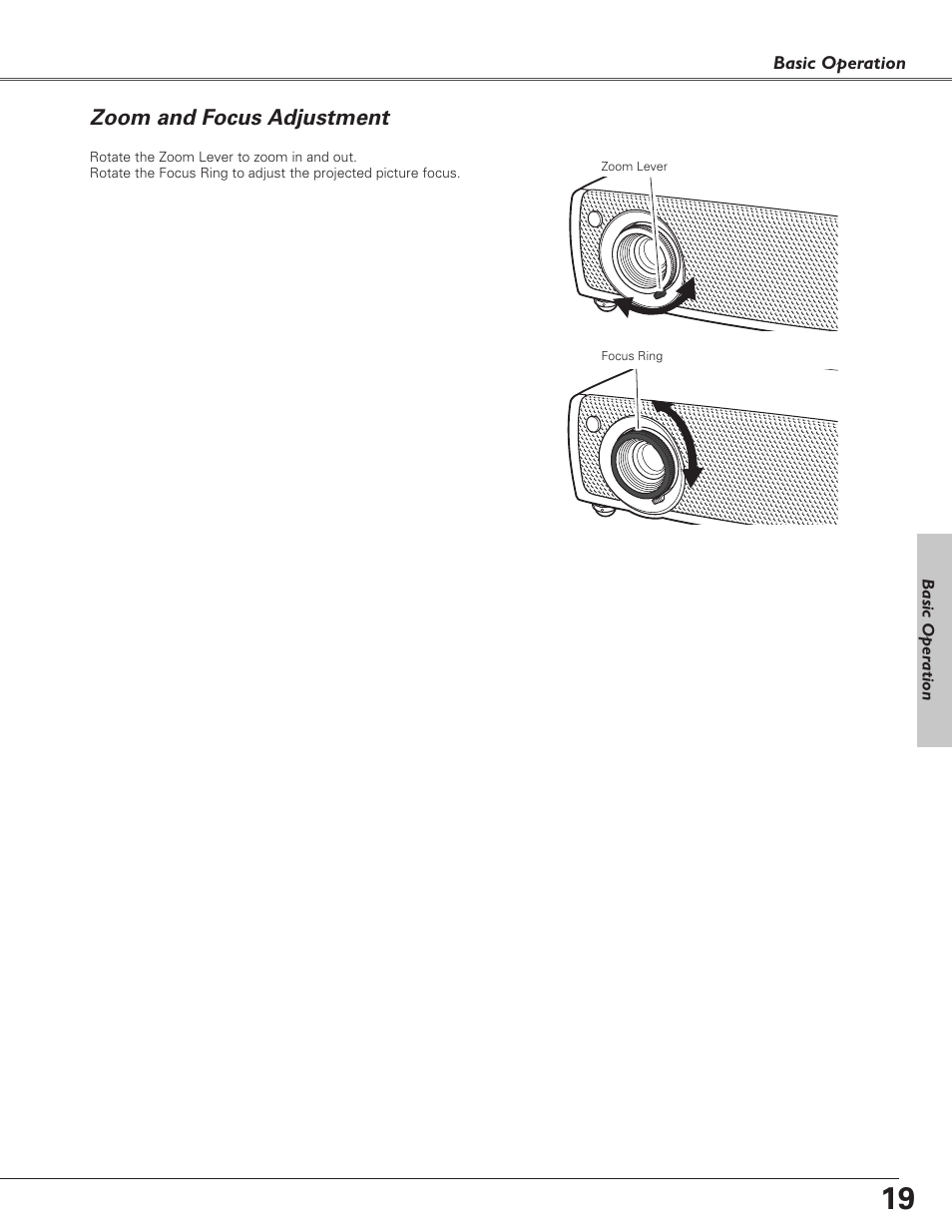 Zoom and focus adjustment | Canon LV-S4 User Manual | Page 19 / 60