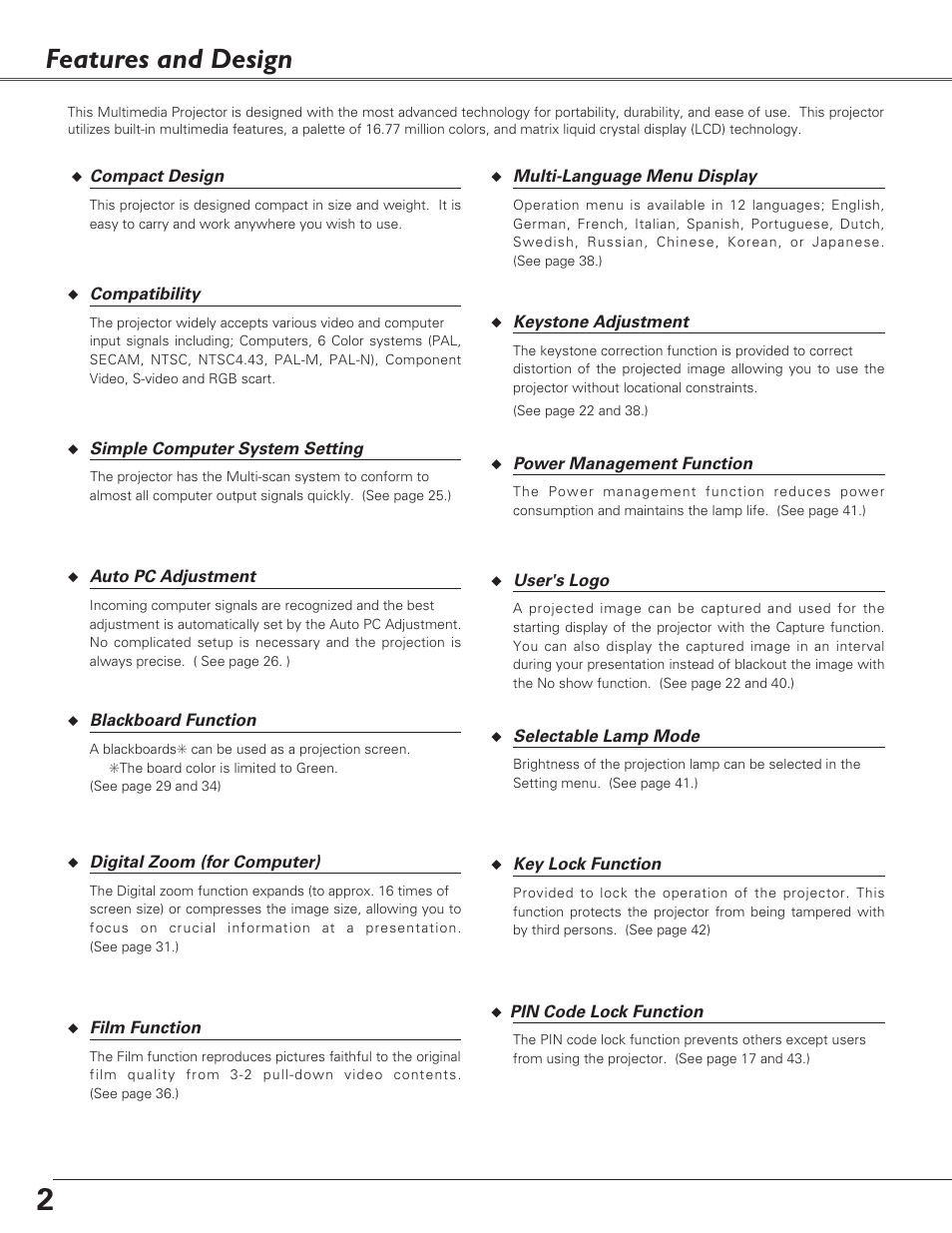 Features and design | Canon LV-S4 User Manual | Page 2 / 60