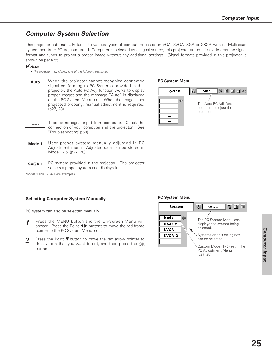 Computer system selection | Canon LV-S4 User Manual | Page 25 / 60