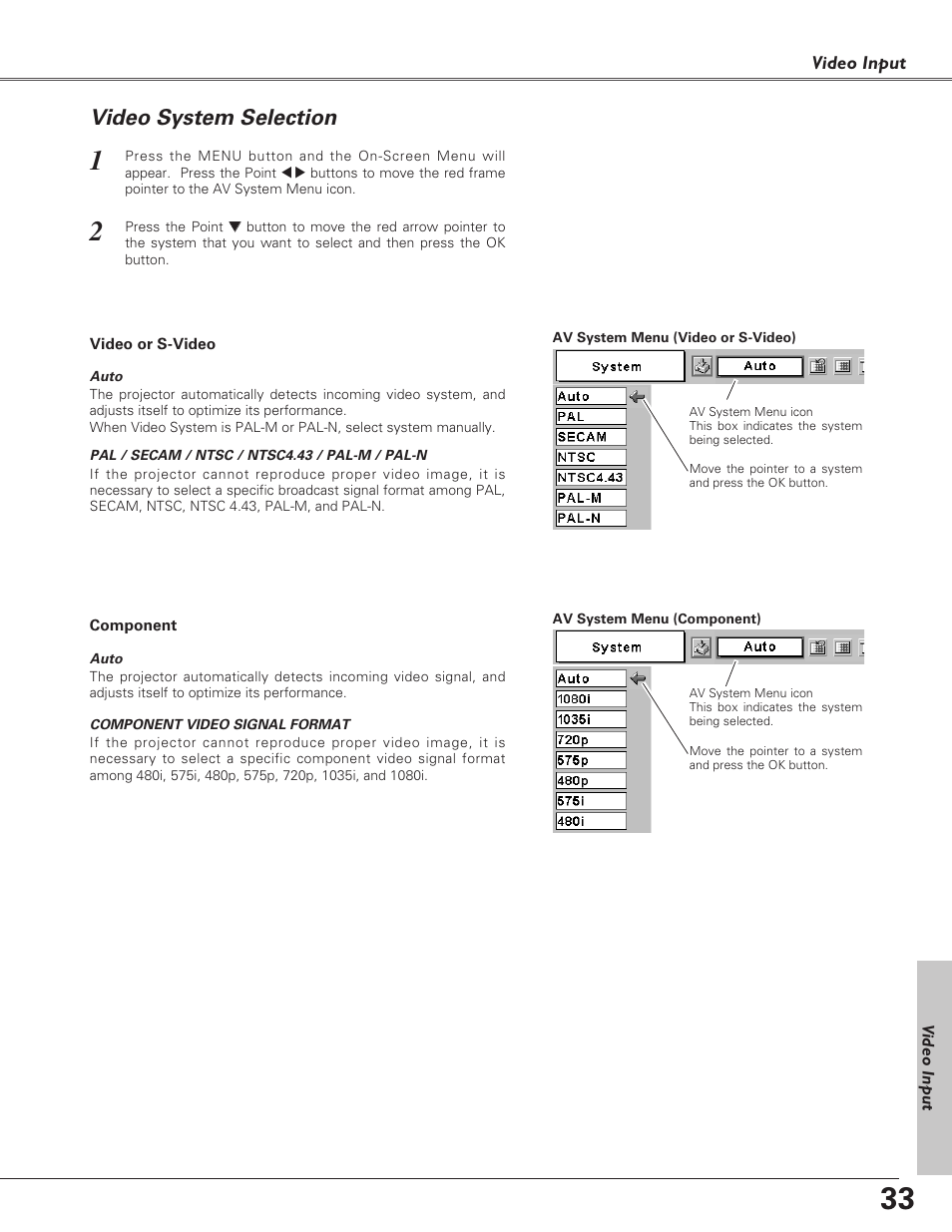 Video system selection | Canon LV-S4 User Manual | Page 33 / 60