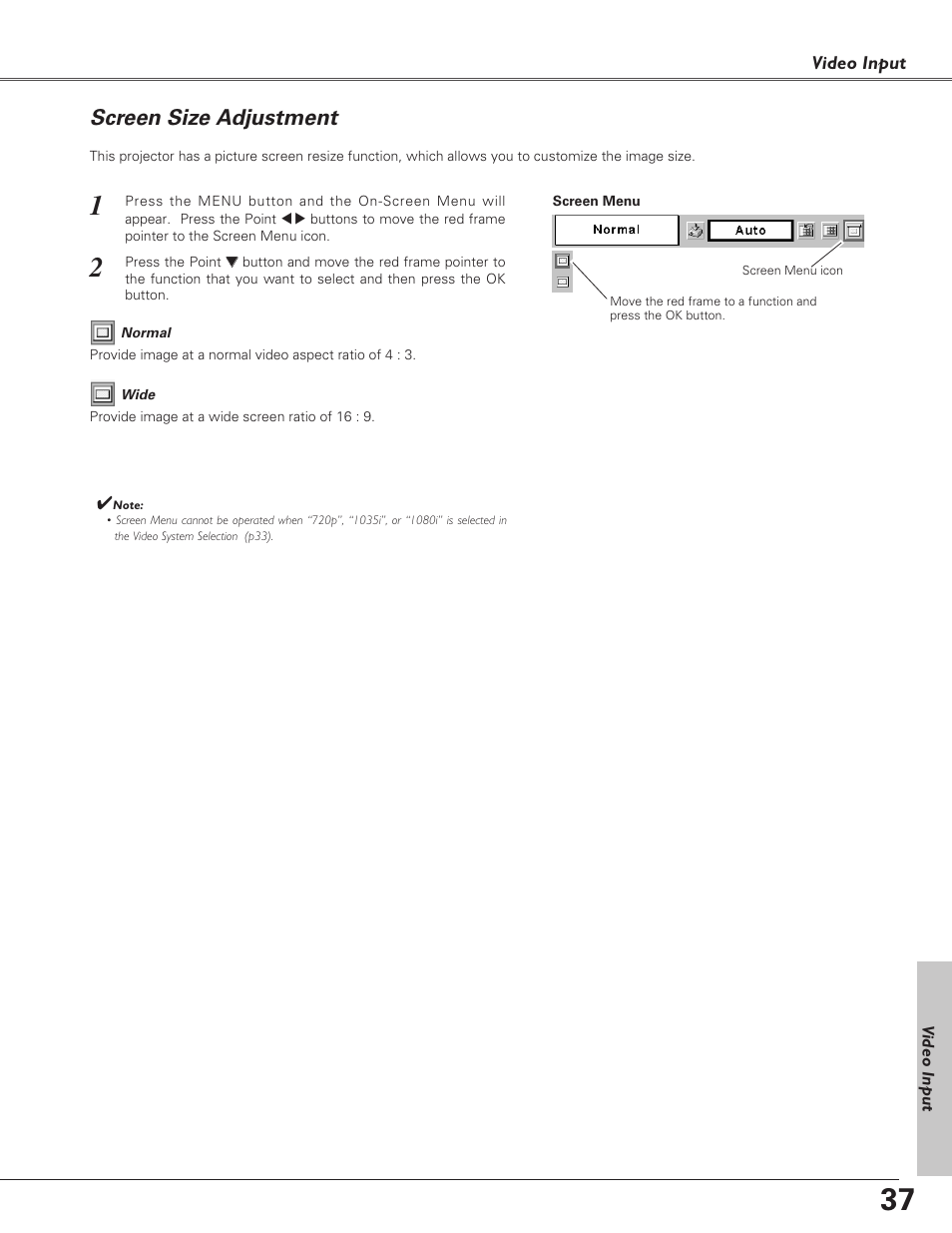 Screen size adjustment | Canon LV-S4 User Manual | Page 37 / 60