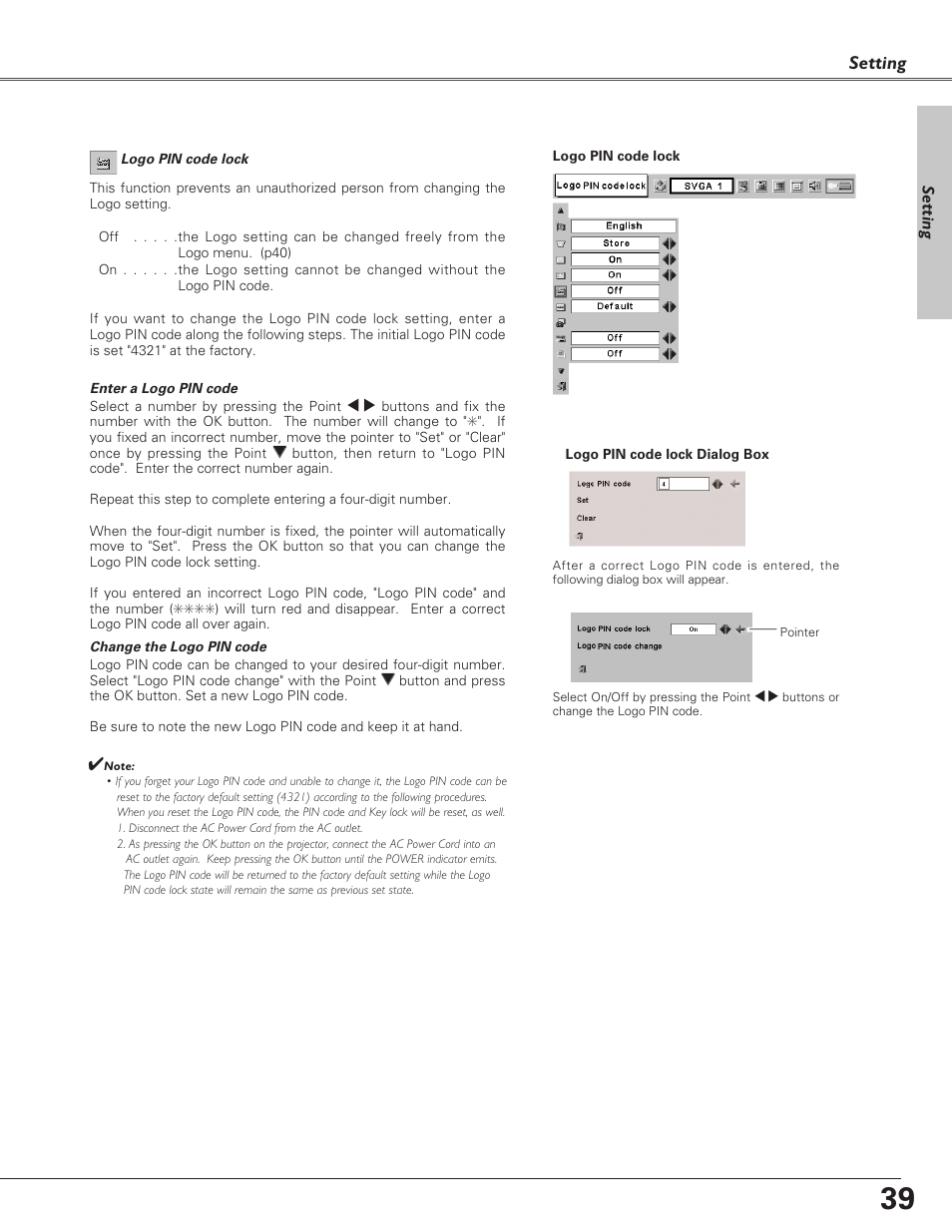 Setting | Canon LV-S4 User Manual | Page 39 / 60