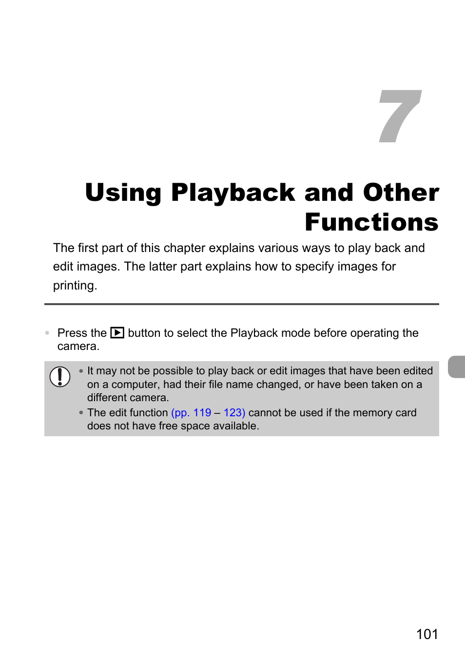 Using playback and other functions, Using playback and other, Functions | Canon D10 User Manual | Page 101 / 163