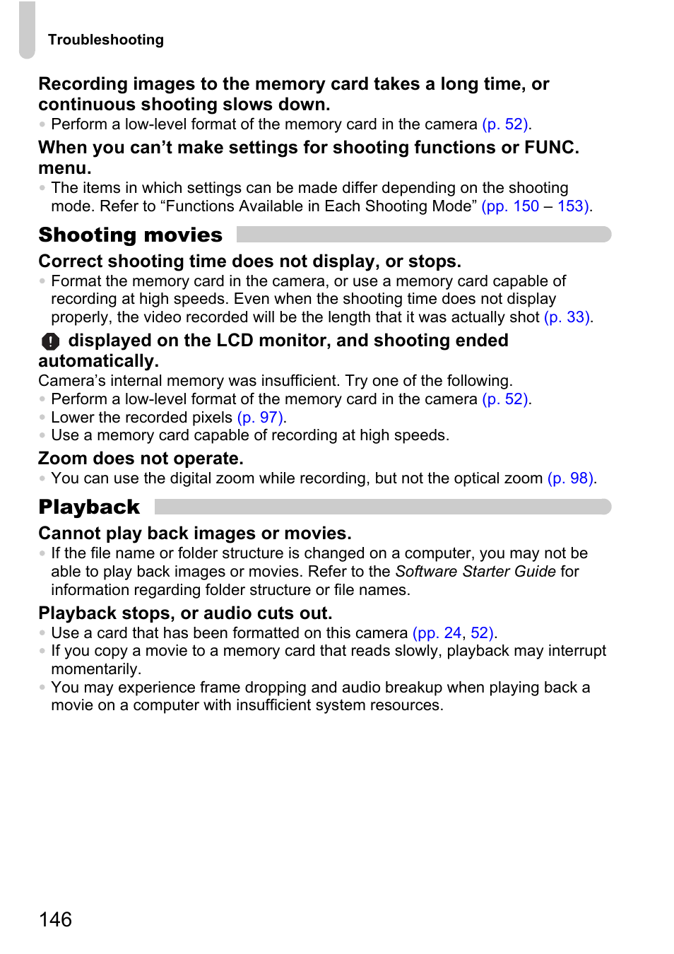 Shooting movies, Playback | Canon D10 User Manual | Page 146 / 163