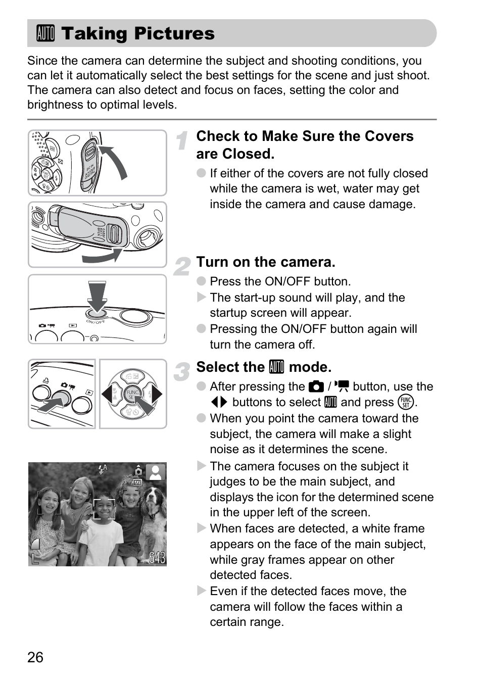 Taking pictures, Ƒ taking pictures | Canon D10 User Manual | Page 26 / 163