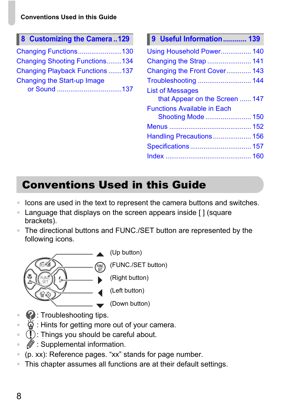 Conventions used in this guide | Canon D10 User Manual | Page 8 / 163