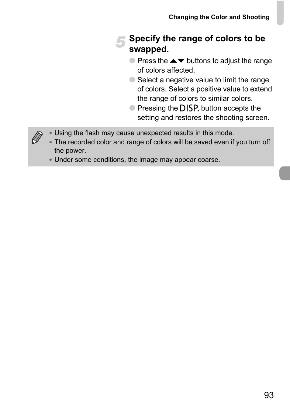 93 specify the range of colors to be swapped | Canon D10 User Manual | Page 93 / 163