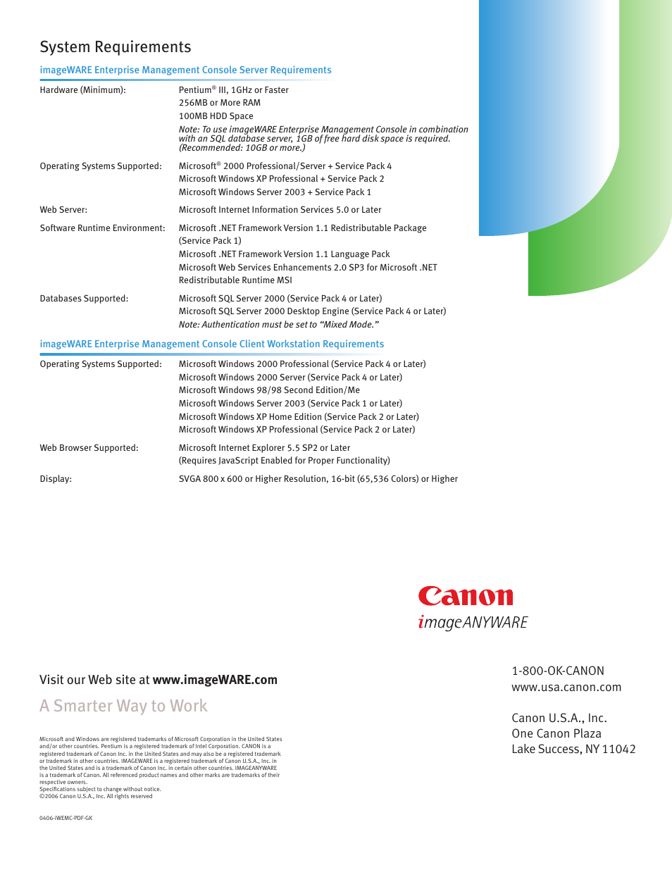 A smarter way to work, System requirements | Canon ImageWare User Manual | Page 6 / 6