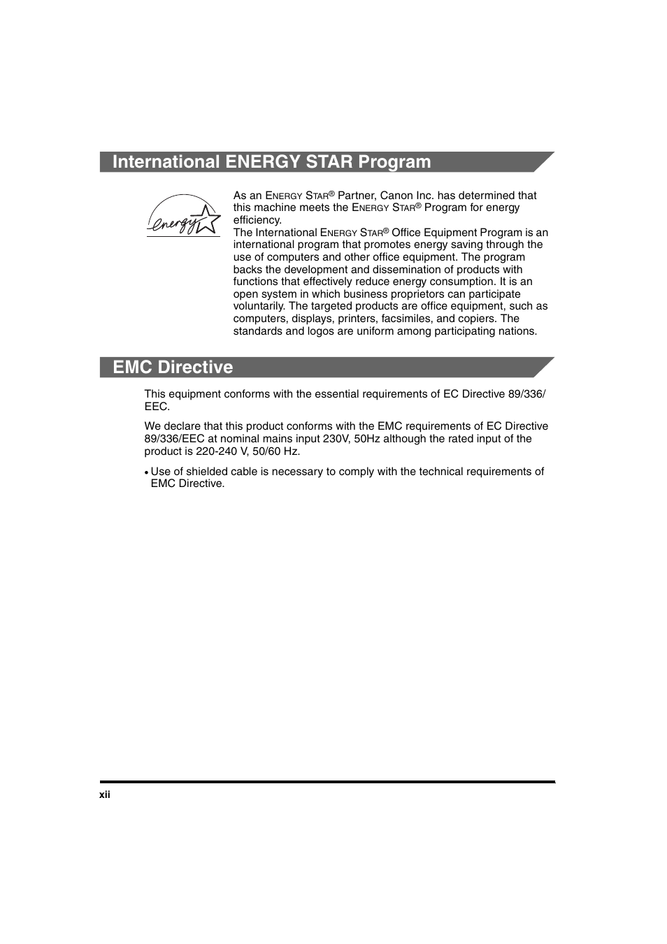 International energy star program, Emc directive, International energy star program emc directive | Canon iR 2016 User Manual | Page 14 / 92