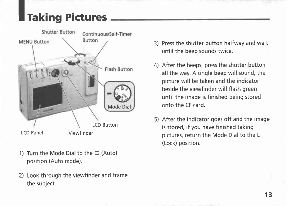 Cf cards and image capacities | Canon A5 User Manual | Page 13 / 51