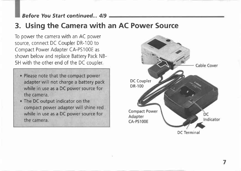 Install the batteries into the camera | Canon A5 User Manual | Page 7 / 51