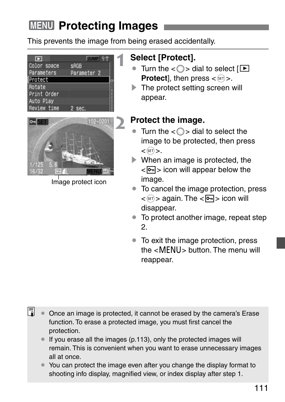 3protecting images | Canon EOS 20D User Manual | Page 111 / 168