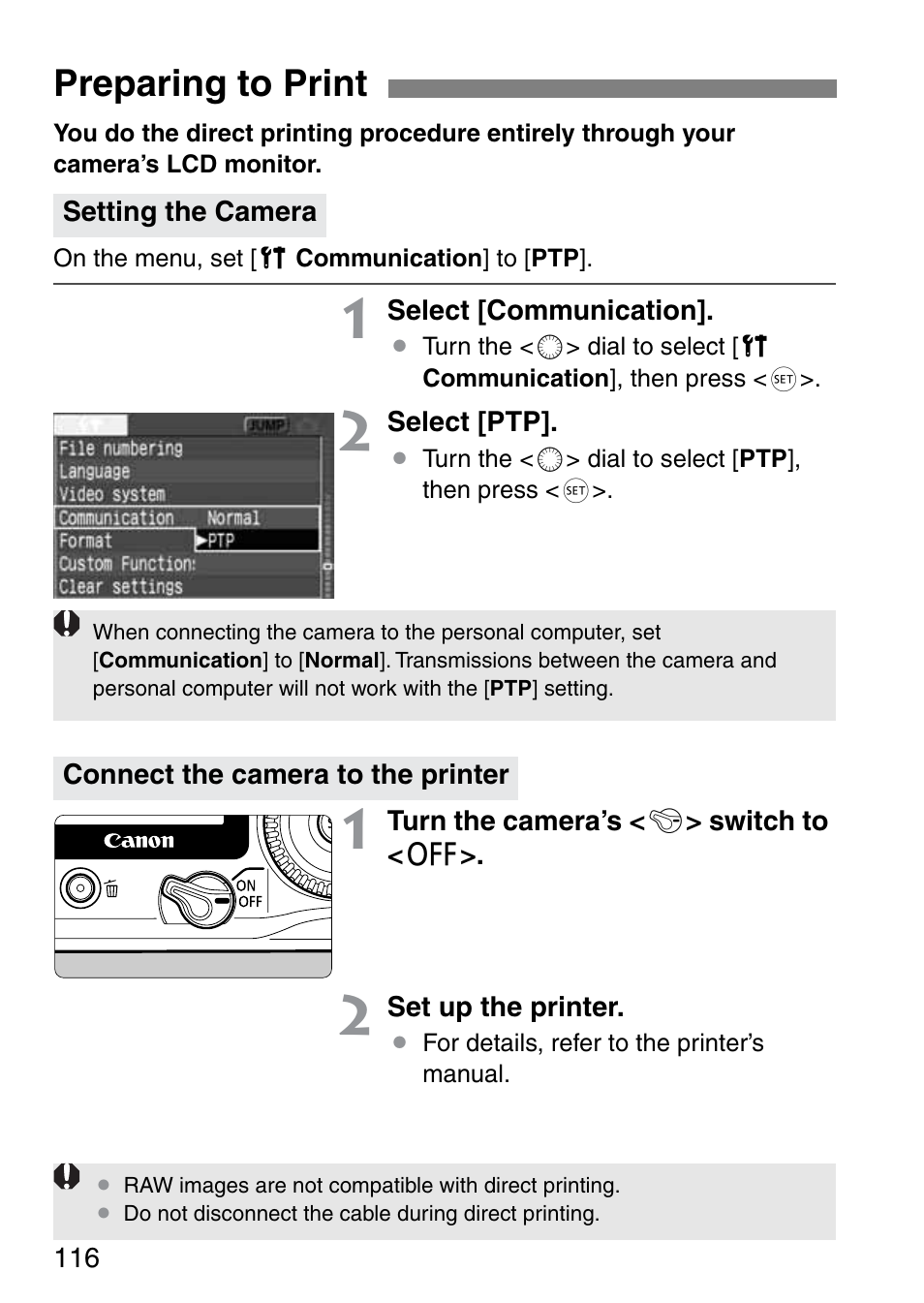 Preparing to print | Canon EOS 20D User Manual | Page 116 / 168