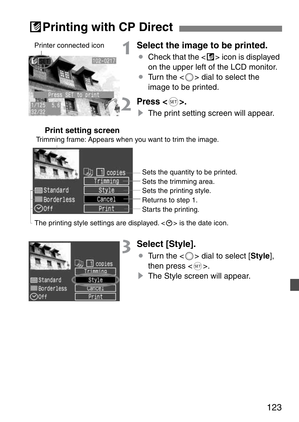 A printing with cp direct | Canon EOS 20D User Manual | Page 123 / 168