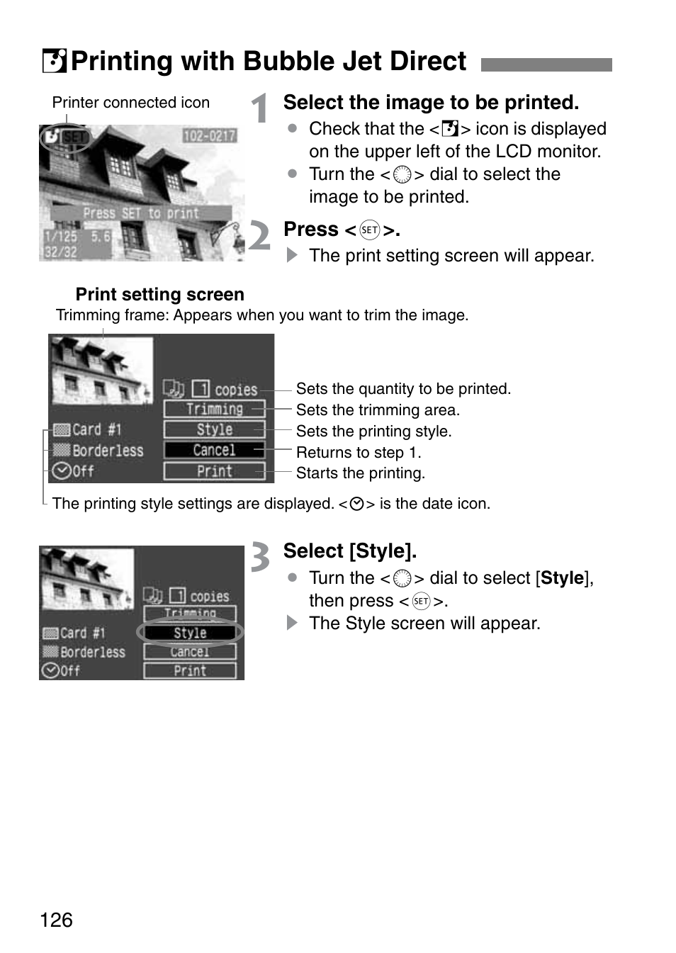 S printing with bubble jet direct | Canon EOS 20D User Manual | Page 126 / 168