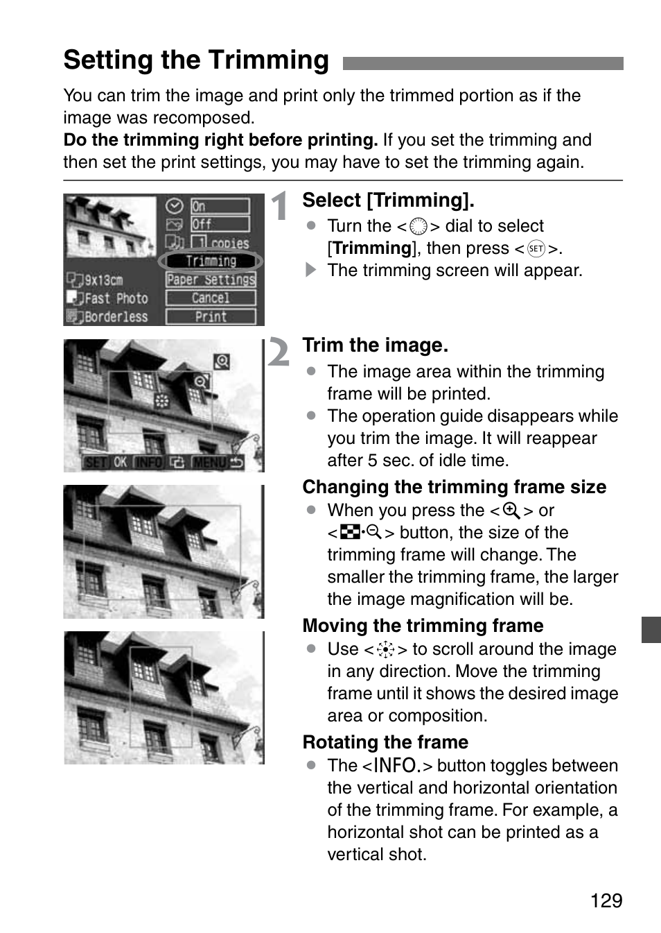 Setting the trimming | Canon EOS 20D User Manual | Page 129 / 168