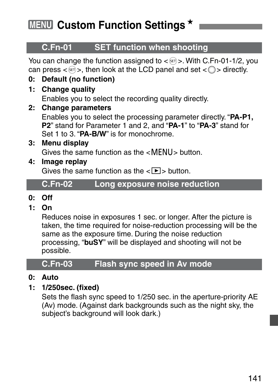 3custom function settings n | Canon EOS 20D User Manual | Page 141 / 168