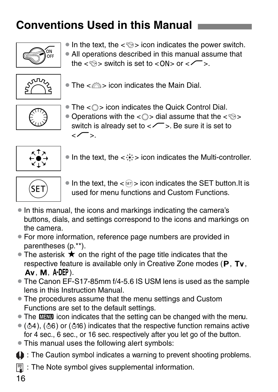 Conventions used in this manual | Canon EOS 20D User Manual | Page 16 / 168