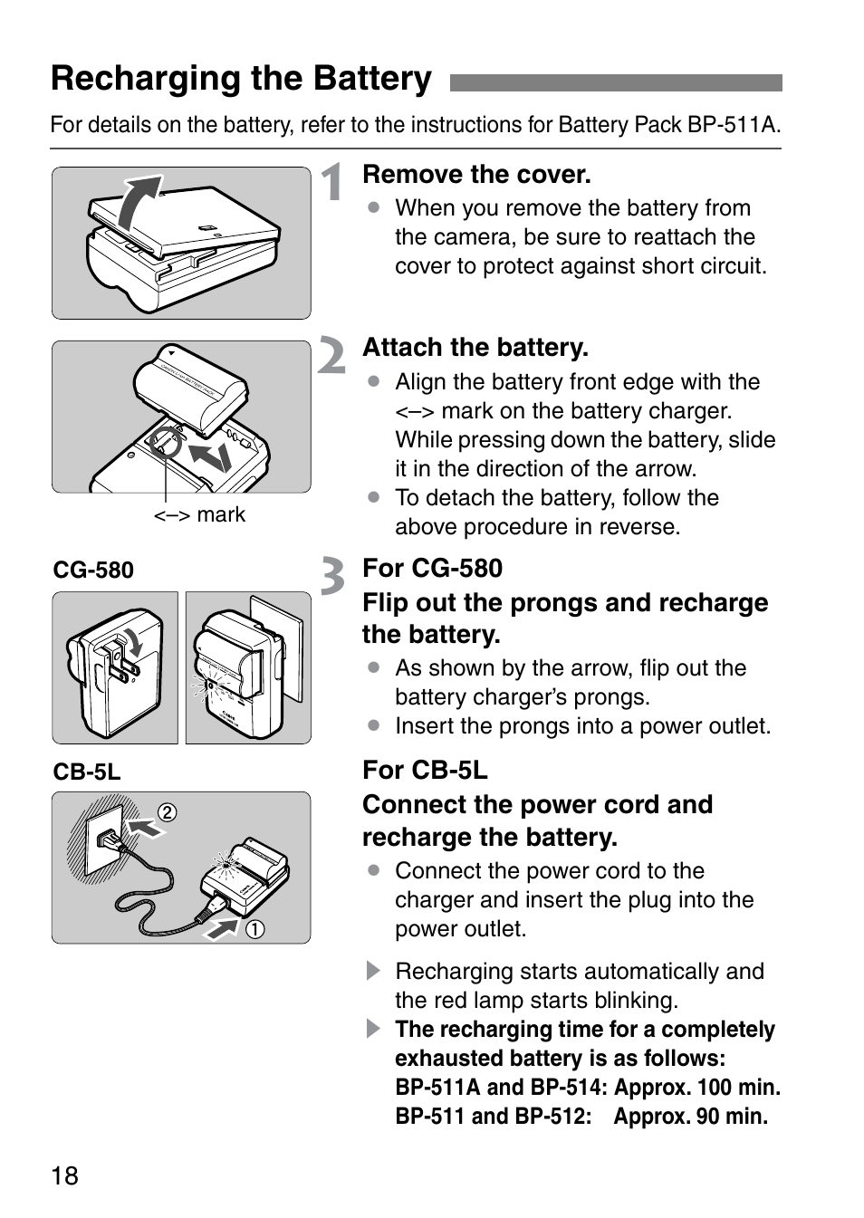 Recharging the battery | Canon EOS 20D User Manual | Page 18 / 168