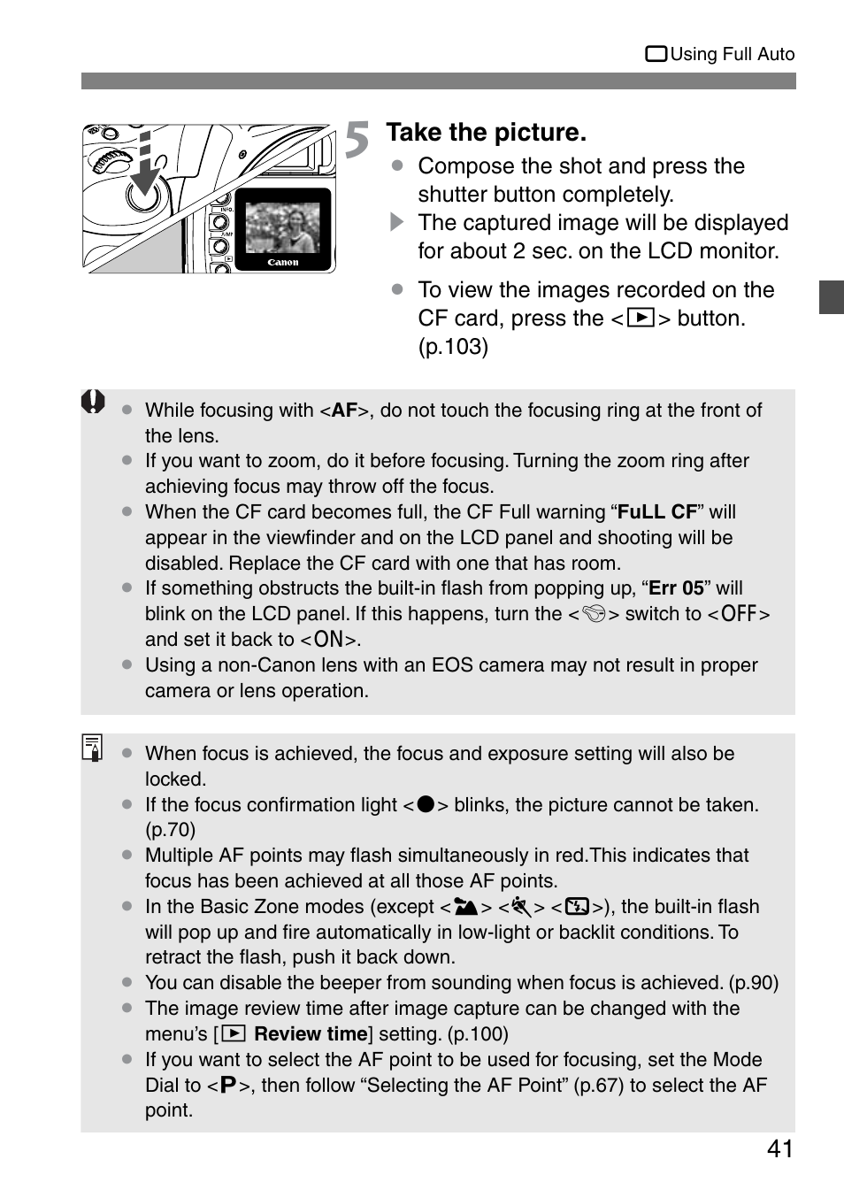 Take the picture | Canon EOS 20D User Manual | Page 41 / 168