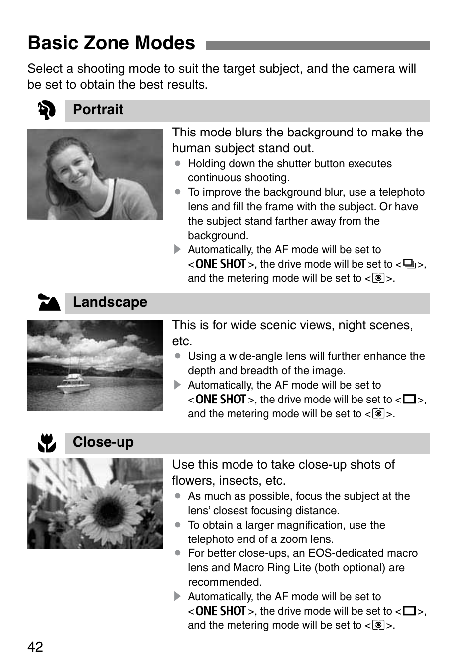 Basic zone modes 2 | Canon EOS 20D User Manual | Page 42 / 168