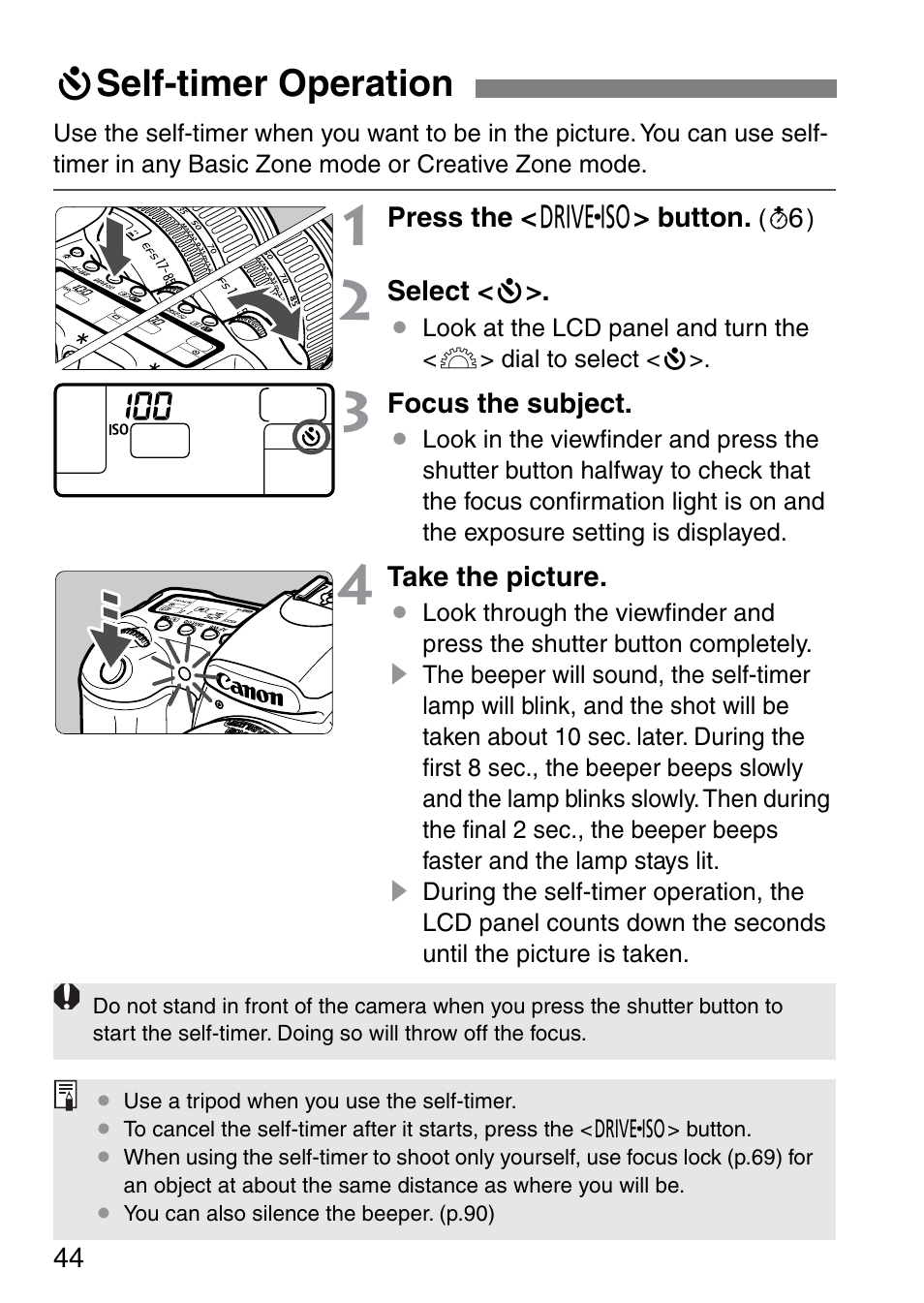 J self-timer operation | Canon EOS 20D User Manual | Page 44 / 168