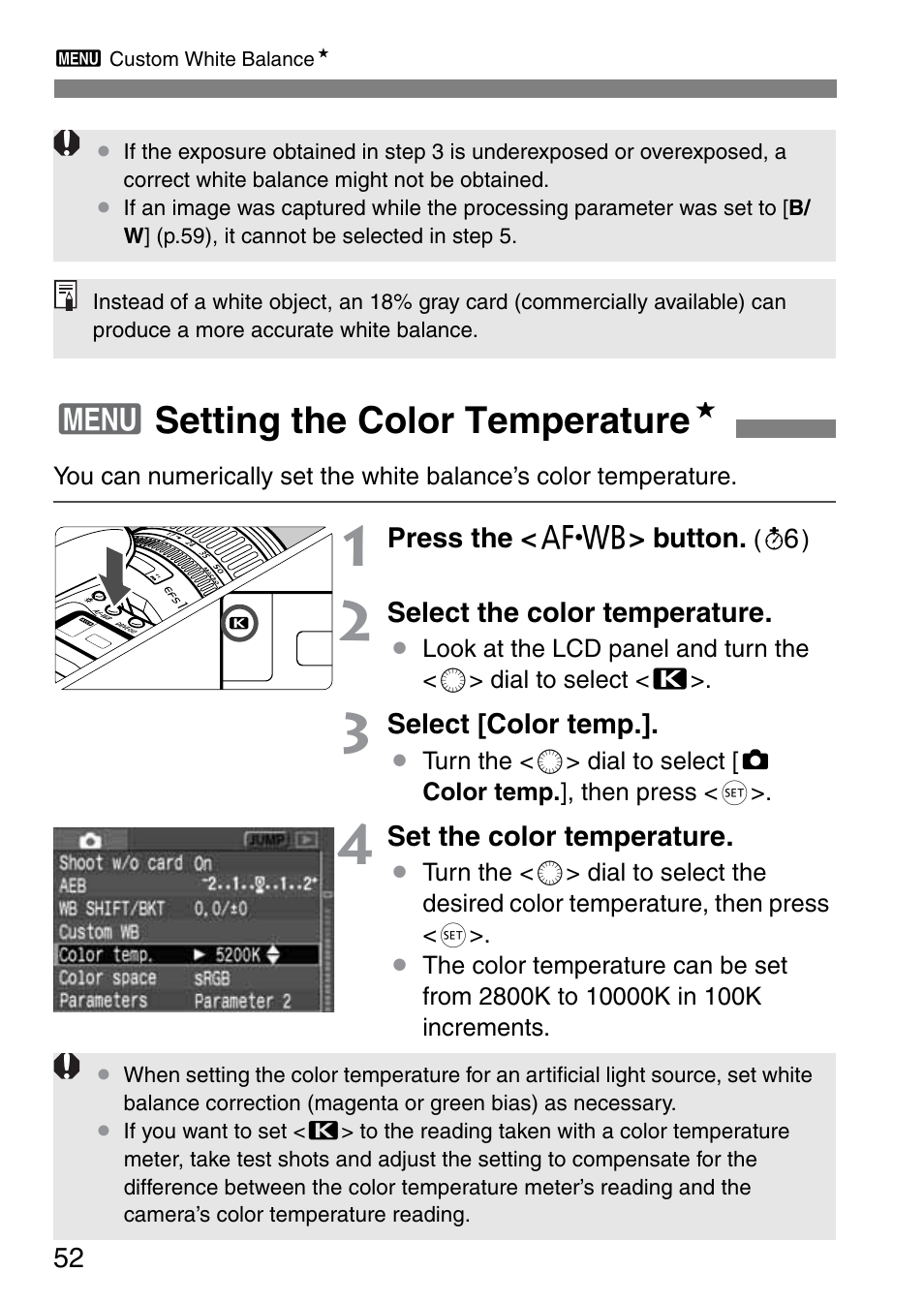 3setting the color temperature n | Canon EOS 20D User Manual | Page 52 / 168