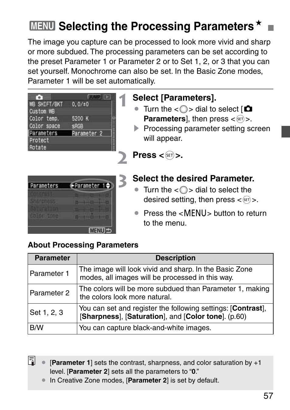 3selecting the processing parameters n | Canon EOS 20D User Manual | Page 57 / 168