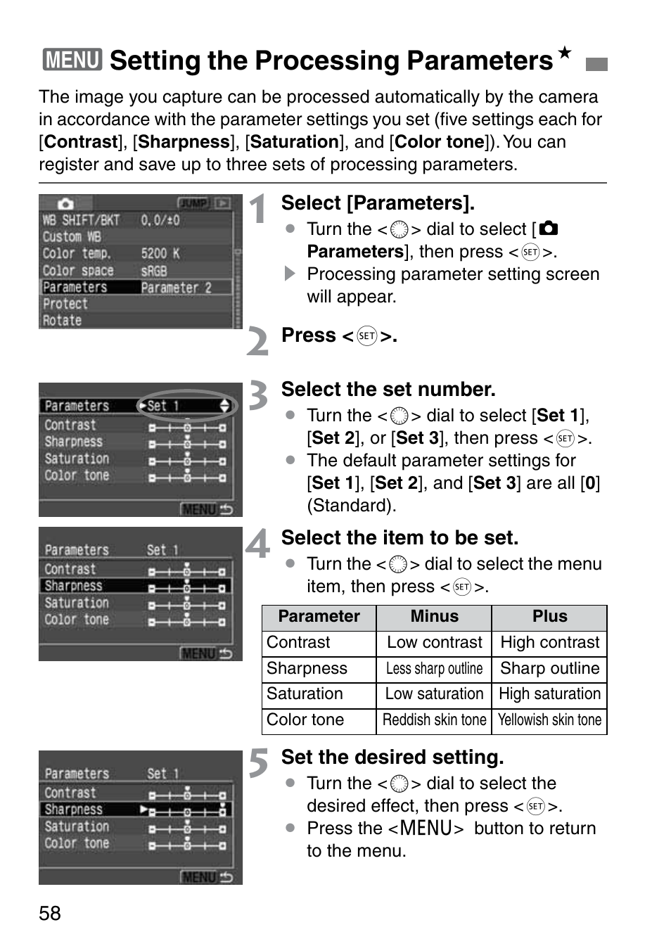 3setting the processing parameters n | Canon EOS 20D User Manual | Page 58 / 168