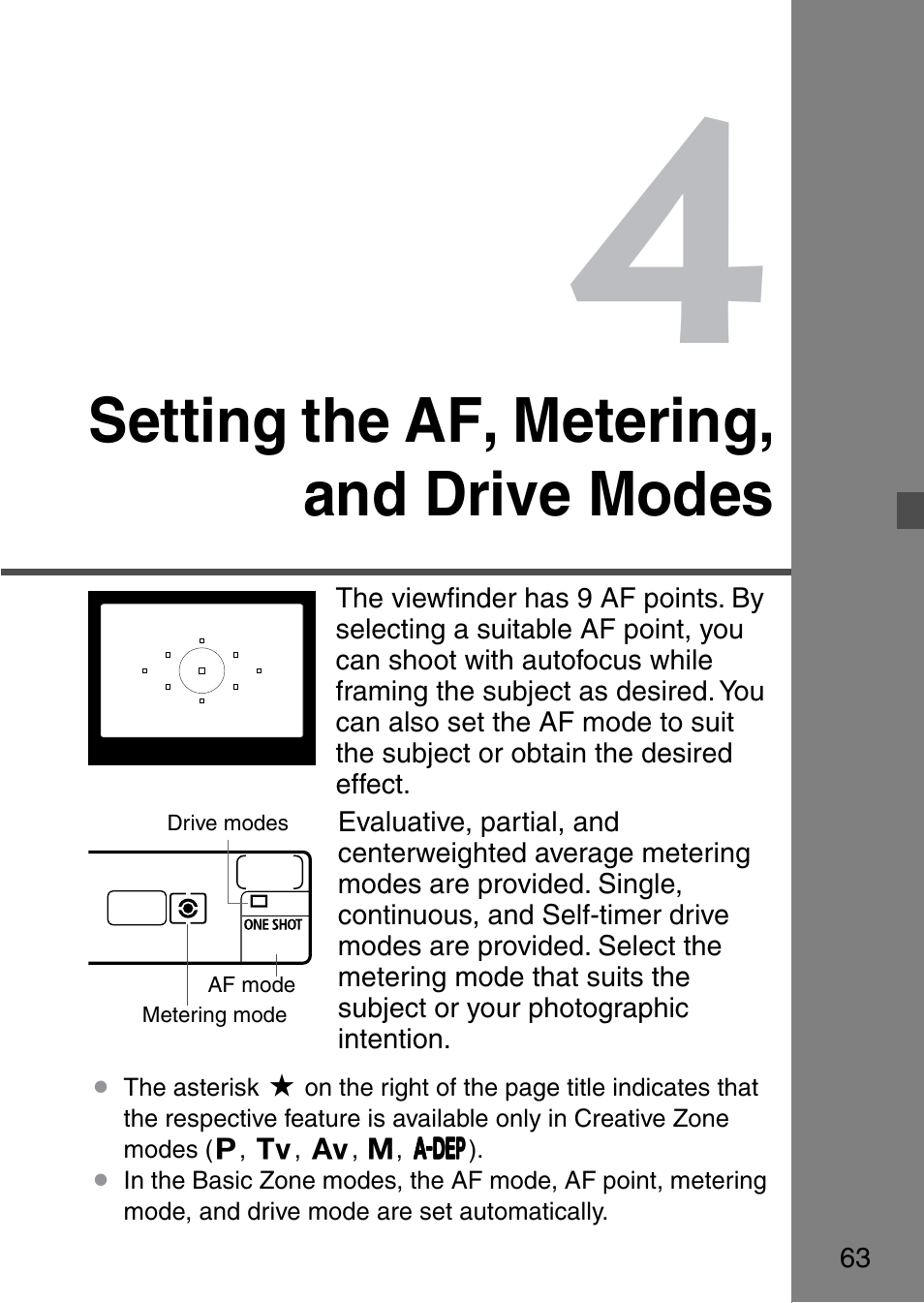 Setting the af, metering, and drive modes | Canon EOS 20D User Manual | Page 63 / 168