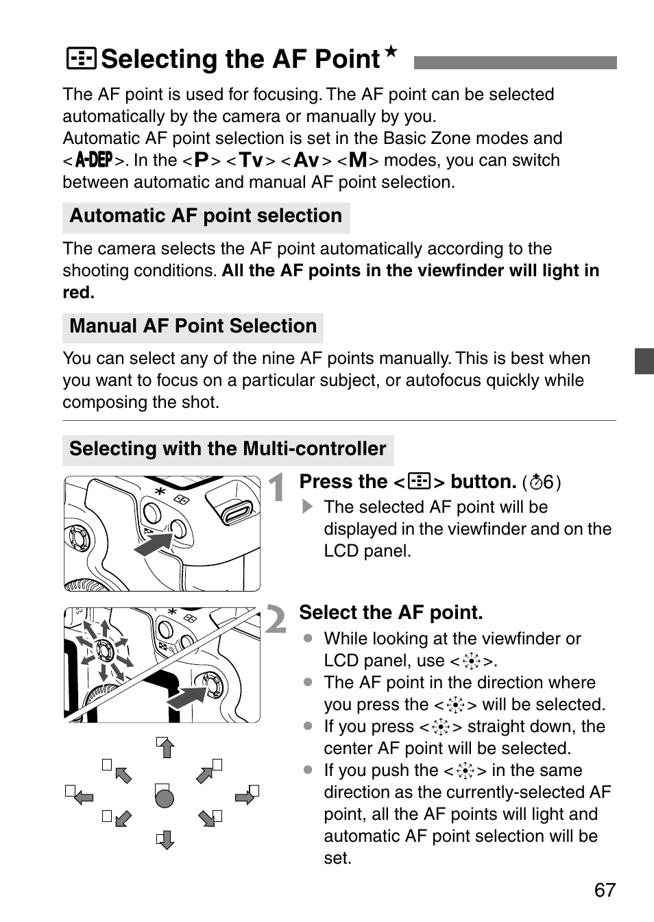 S selecting the af point n | Canon EOS 20D User Manual | Page 67 / 168