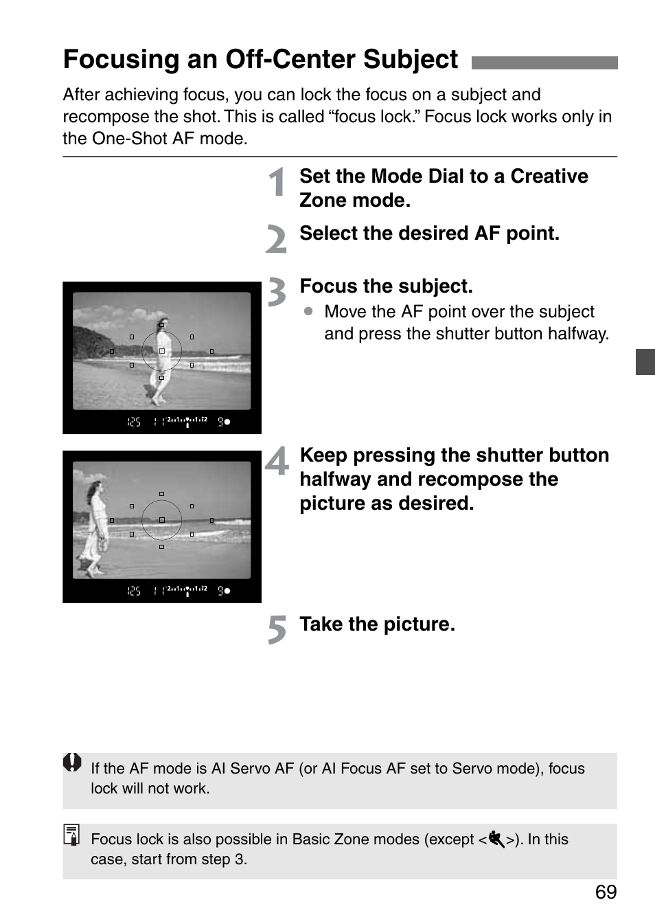 Focusing an off-center subject | Canon EOS 20D User Manual | Page 69 / 168