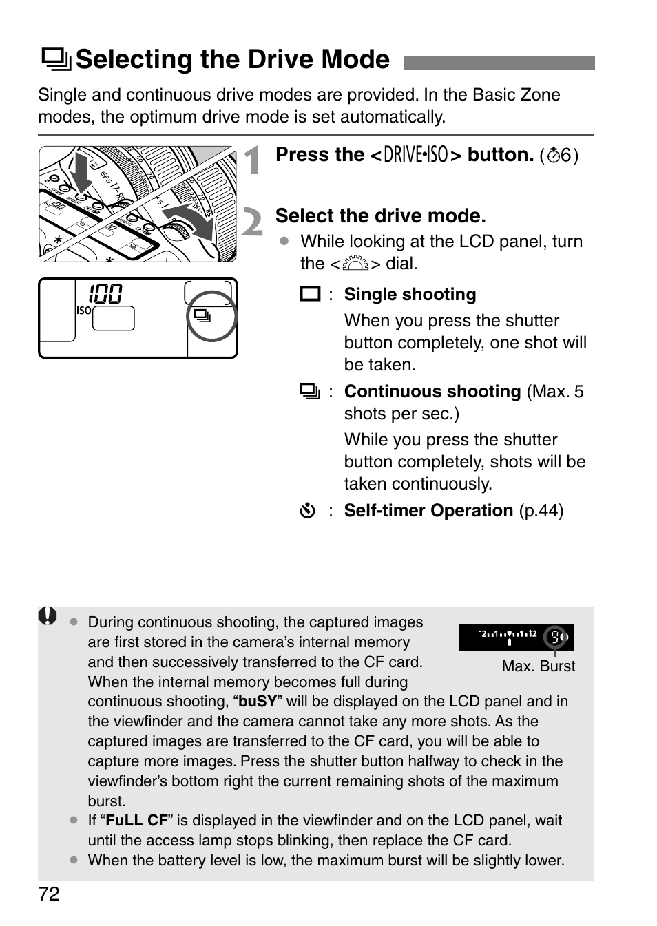 I selecting the drive mode | Canon EOS 20D User Manual | Page 72 / 168