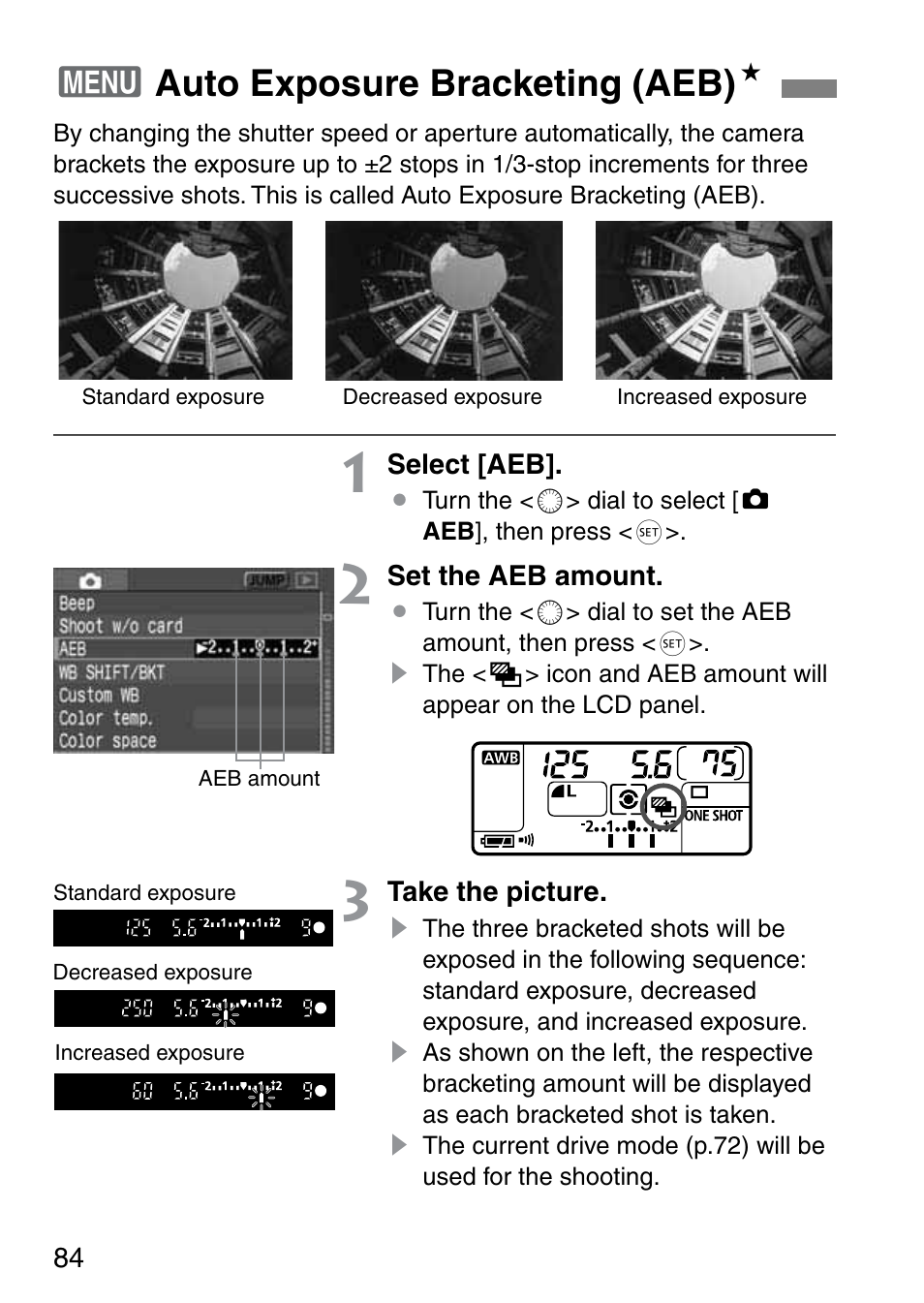 3auto exposure bracketing (aeb) n | Canon EOS 20D User Manual | Page 84 / 168