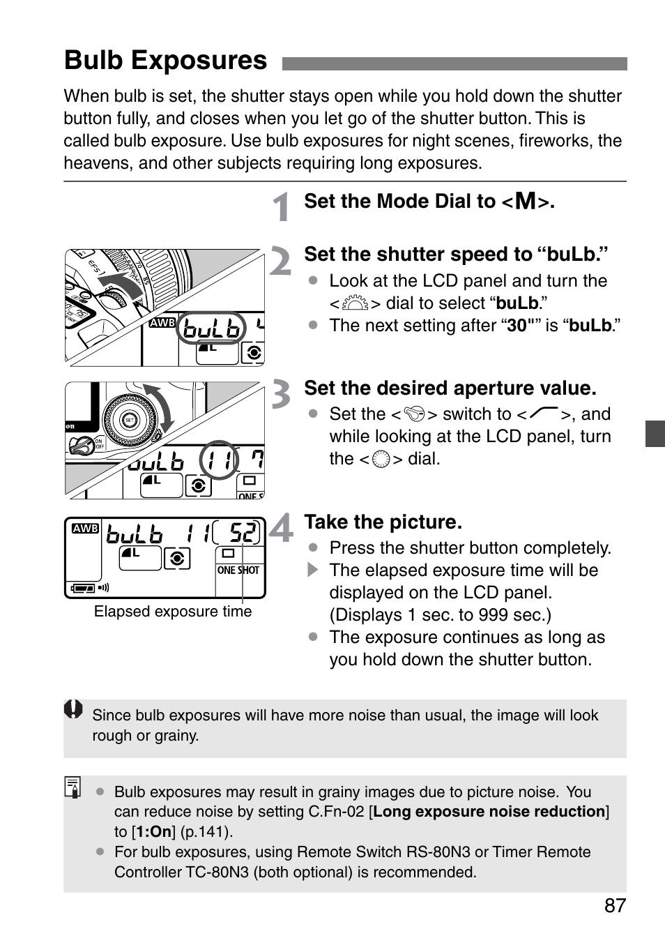 Bulb exposures | Canon EOS 20D User Manual | Page 87 / 168