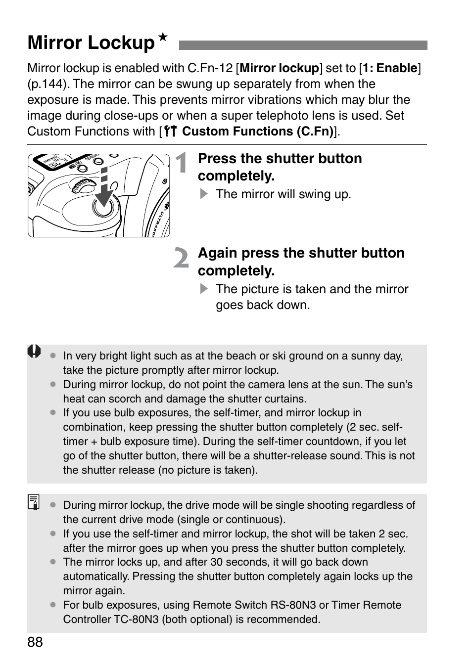 Mirror lockup n | Canon EOS 20D User Manual | Page 88 / 168