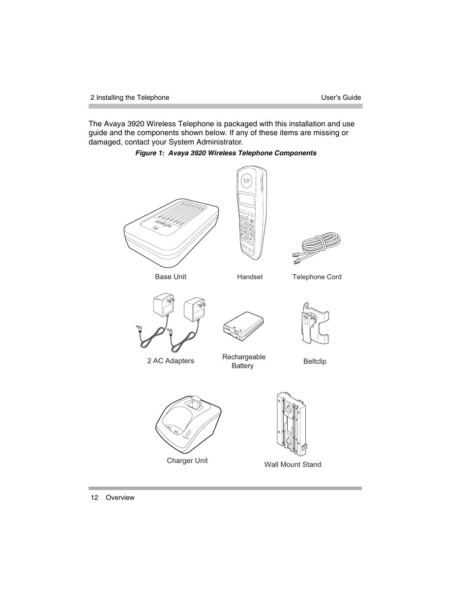 Handset telephone cord | Avaya 3920 Wireless Telephone User Manual | Page 12 / 60