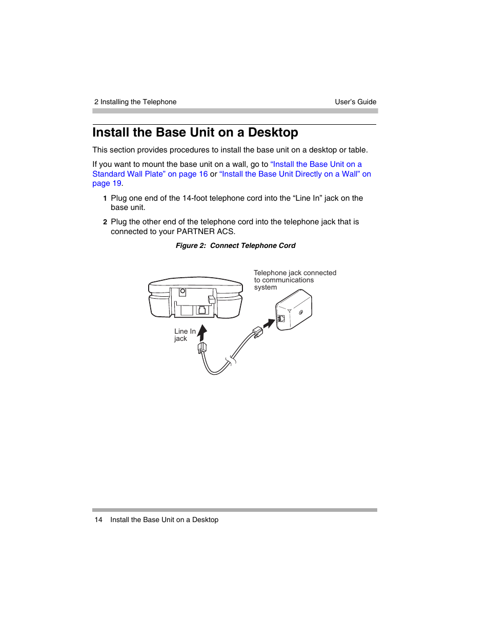 Install the base unit on a desktop | Avaya 3920 Wireless Telephone User Manual | Page 14 / 60