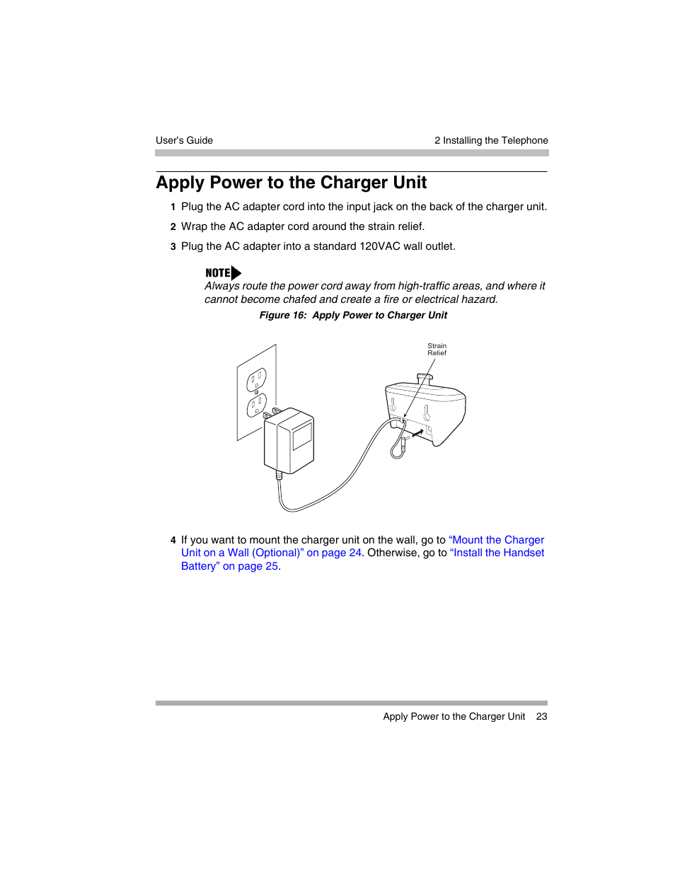 Apply power to the charger unit | Avaya 3920 Wireless Telephone User Manual | Page 23 / 60
