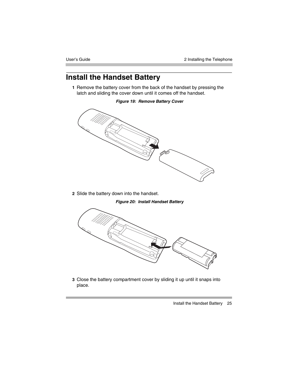 Install the handset battery, Go to, Install the handset | Avaya 3920 Wireless Telephone User Manual | Page 25 / 60