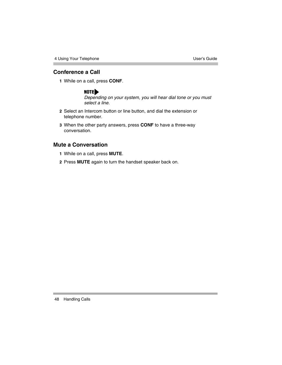 Conference a call, Mute a conversation, Conference a call mute a conversation | Avaya 3920 Wireless Telephone User Manual | Page 48 / 60