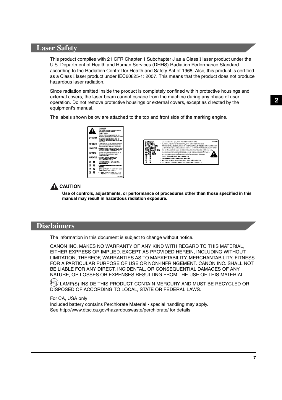Laser safety, Ipv6 ready logo, Disclaimers | Laser safety ipv6 ready logo disclaimers, Ipv6 ready logo disclaimers | Canon IMAGEPRESS C6010VPS User Manual | Page 10 / 33