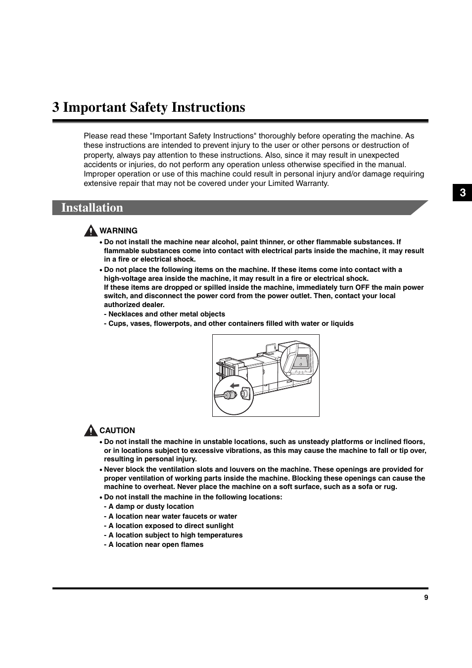 3 important safety instructions, Installation | Canon IMAGEPRESS C6010VPS User Manual | Page 12 / 33