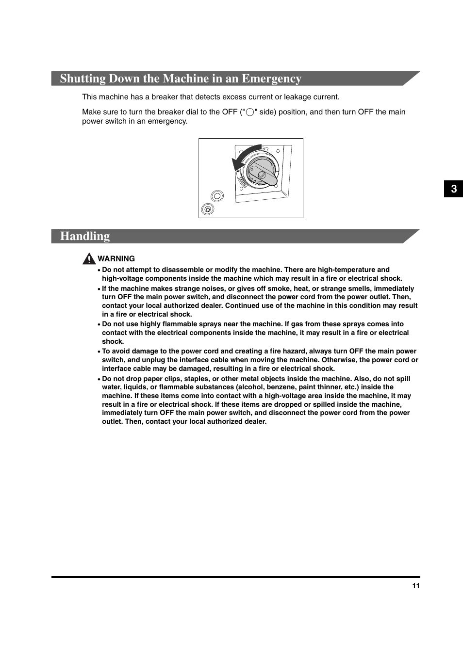 Shutting down the machine in an emergency, Handling, Shutting down the machine in an emergency handling | Canon IMAGEPRESS C6010VPS User Manual | Page 14 / 33
