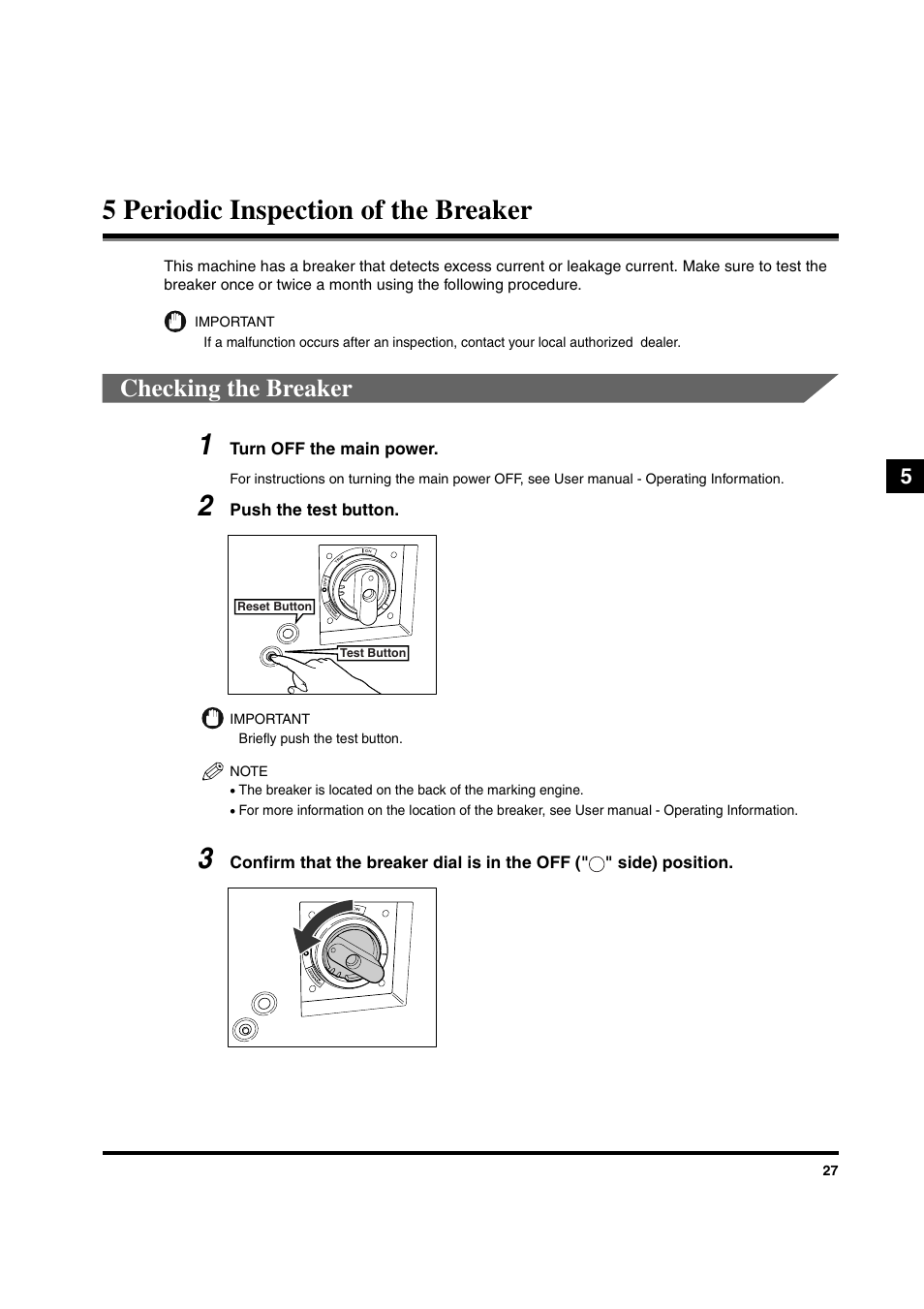 5 periodic inspection of the breaker, Checking the breaker | Canon IMAGEPRESS C6010VPS User Manual | Page 30 / 33