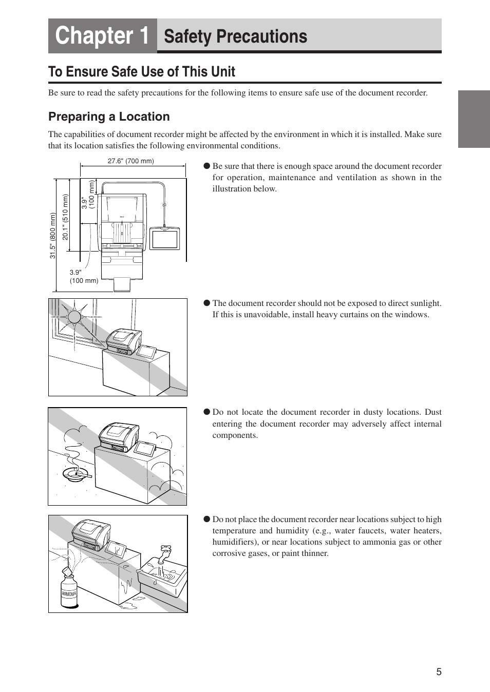 Chapter 1, Safety precautions, Preparing a location | Canon CD-4070NW User Manual | Page 10 / 57