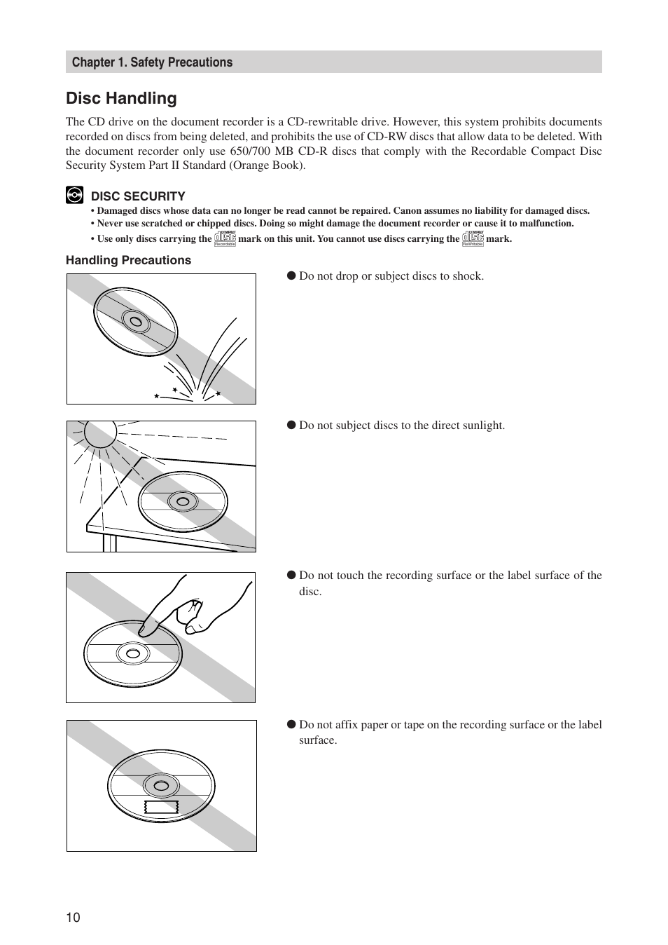 Disc handling | Canon CD-4070NW User Manual | Page 15 / 57