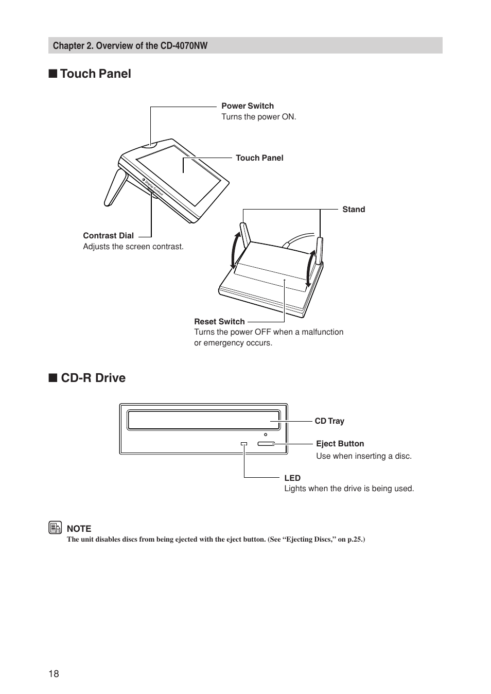 Touch panel, Cd-r drive | Canon CD-4070NW User Manual | Page 23 / 57