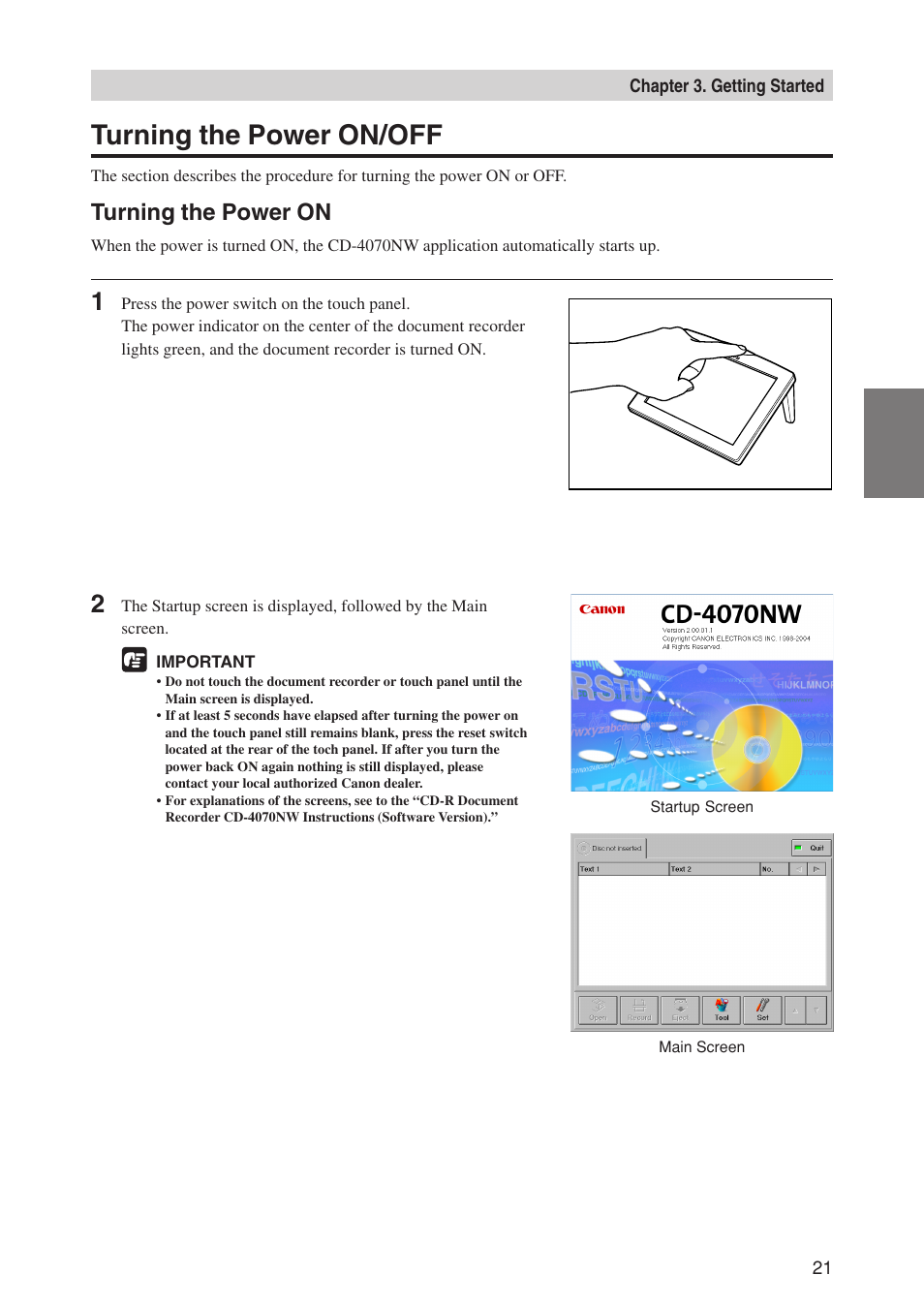 Turning the power on/off, Turning the power on | Canon CD-4070NW User Manual | Page 26 / 57